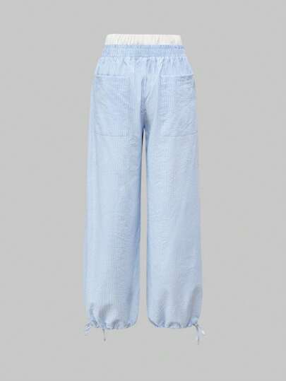 Pantalon droit détente en coton rayé style Y2K (bouche de pied ajustable), look décontracté pour la maison