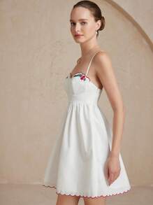Aveloria Rosie Nuevo vestido corto para mujer de estilo francés, elegante y minimalista para vacaciones, con concha, bordado de precisión, volantes en el bajo y corte ceñido a la cintura