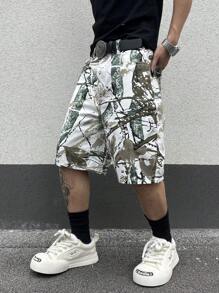 Manfinity EMRG Pantalones cortos de mezclilla casuales y versátiles para hombres con estampado de rama y bolsillo - Multicolor - Ver 6