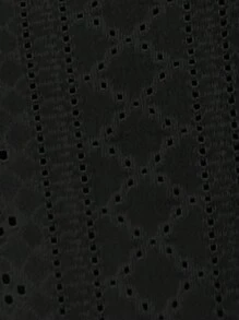 SHEIN LUNE Women's Oblique Shoulder Decorative Hollow Embroidered Jacquard Textured Fabric Casual Vacation Elegant T-Shirt - Black - View 7