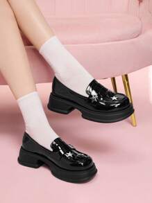 CUCCOO DOLLMOD British Style Slip-On Loafers For Women, High Vamp Thick-Soled Casual Shoes, Autumn/Winter - Black - View 3