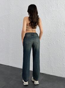 RueChic Vintage Wash Straight Leg Casual Jean Women S Outfits Work Outfits For Women Womens Womens Petite Women S Cargo Pants - Blue - View 3