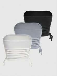 SHEIN PETITE ملابس علوية قصير بنسيج قطني بلا أربطة، لون أحادي، موضة صيفية