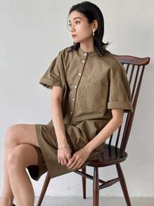 FRIFUL Women Khaki Color Jumpsuit Capri Pants, Casual Spring/Summer