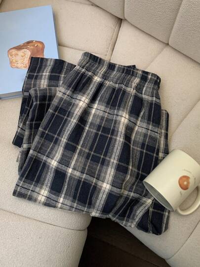Dazy Plus Pantalones de pijama holgados de tela escocesa con cintura elástica, cómodos para el hogar/dormir, otoño e invierno, talla grande