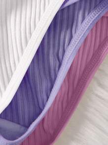 SHEIN 3pcs/Set Young Girl Casual Ribbed Knit Camisole Top And Triangle Shorts Set - White - View 5