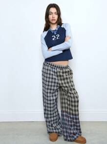 SHEIN Unity Shrunken Fit Raglan Long Sleeve Colourblock Graphic T-Shirt Y2K Vintage Cotton - Black - View 4