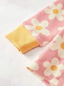 Cozy Pixies Soft Floral Print Knit Crew Neck Long Sleeve Top & Elastic Waist Skinny Pants Girl 2pcs Snug Fit Pajama Set - Pink - View 6