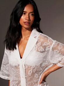 Athîral Camicia/blusa da donna ampia e trasparente, a spalle scoperte, a bottoni singoli, con taglio botanico