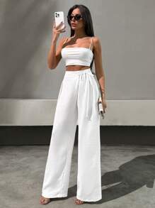 EURMUSE 女士开叉细节信封亚麻波西米亚风格裤子