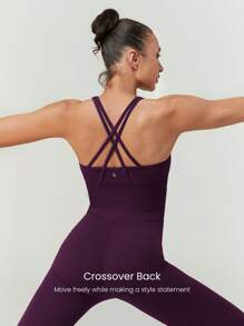 GLOWMODE 26英寸 FeatherFit™-Air 交叉后背圆领舒适连体衣 低冲击瑜伽日常可拆卸罩杯 - 櫻桃可樂 - 查看 4