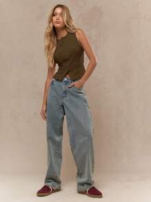 MISSGUIDED Blusa de verano de trabajo de oficina con botones, sin mangas, ajustada, de vestir casual, profesional y básica esencial