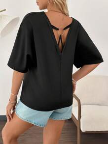 SHEIN Confortable T-shirt ample de maternité à col en V et manches chauve-souris, polyvalent pour les déplacements