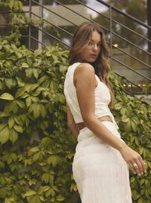 Aralina Women Vacation Casual Solid Color Criss-Cross Tie Back Crop Tank Top - White - View 2