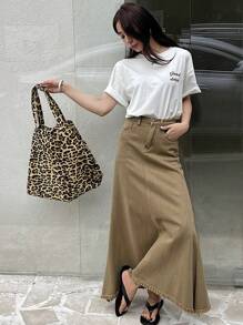 DAZY Áo thun nữ tay ngắn thêu chữ mùa hè - trắng - Xem 7