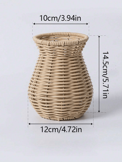 1pc Rustic Woven Rattan Flower Basket Vase Perfect Living Room Bedroom Ideal Photo Prop,Home ,Flower Vase,Centerpiece,Table view 4