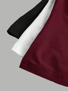 SHEIN EZwear 3件装女士圆领休闲修身长袖T恤套装，黑色/白色/酒红色，适合夏季 - 彩色 - 查看 7