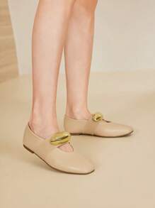 MOTF PREMIUM SQUARE TOE PU LEATHER FLAT SHOES - Apricot - View 7