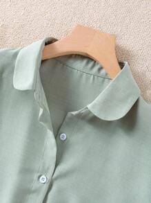 INAWLY Women's Solid Color Casual Sleeve Cover Button Up Shirt, Office/Commute - Green - View 7