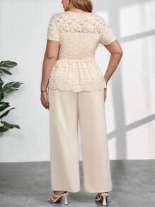 Ellevyn 2 piezas Conjunto elegante de top y pantalones de talla grande, de moda para el verano, conjuntos de ropa de mujer, atuendos de verano para mujer, conjuntos de dos piezas para mujer, atuendos de oficina para mujer, atuendos de festival para mujer, Derby, atuendo de graduación, Día de la Madre, 4 de julio, vestido de graduación, atuendos de brunch para mujer, atuendos de iglesia para mujer - Albaricoque - Ver 2