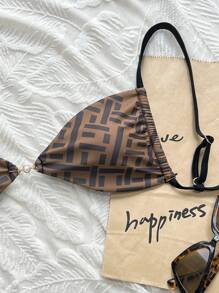 Graphic Print Spaghetti Strap Swimwear Top, Fashionable For Summer - Multicolor - View 5