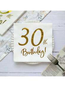 20pcs White & Gold Printed 30th Birthday Party Napkins, 6.5*6.5inch, Made Of Original Pulp, Suitable For Hotel Restaurant Bar Disposable Tableware Napkin Valentine DAY, Valentines Wedding, Birthday - Multicolor - View 6