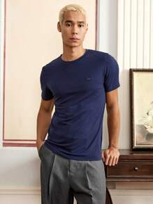 SWAVVY Men's Knit Casual Daily Loose Fit Solid Color Short Sleeve T-Shirt