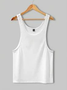 Manfinity Homme Men's Summer Minimalist Solid Color Round Neck Fitted White Tank Top Men Muscle Shirts Men Undershirt Men Muscle Shirts