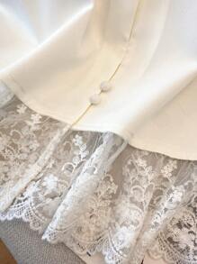 Franclia 女士纯色休闲蕾丝刺绣无袖衬衫，带设计细节，春夏 - 白色 - 查看 4