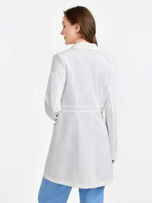 TaskEZ Einfacher, einfach geknöpfter Laborkittel mit langen Ärmeln mit Tasche/Weißer Kittel