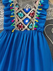 SHEIN Tween Girl' Casual Elegant Resort Digital Print Patchwork Dress - Royal Blue - View 5