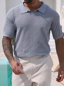 DAZY Summer Blue Ribbed Twist Knit Top For Men - Blue - View 1