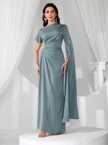 Coutiva Váy dạ hội cao cấp, thiết kế bất đối xứng sang trọng thanh lịch cho dạ hội trang trọng, váy dự tiệc, cho khách dự tiệc cưới - Màu xanh Bạc hà - Xem 3