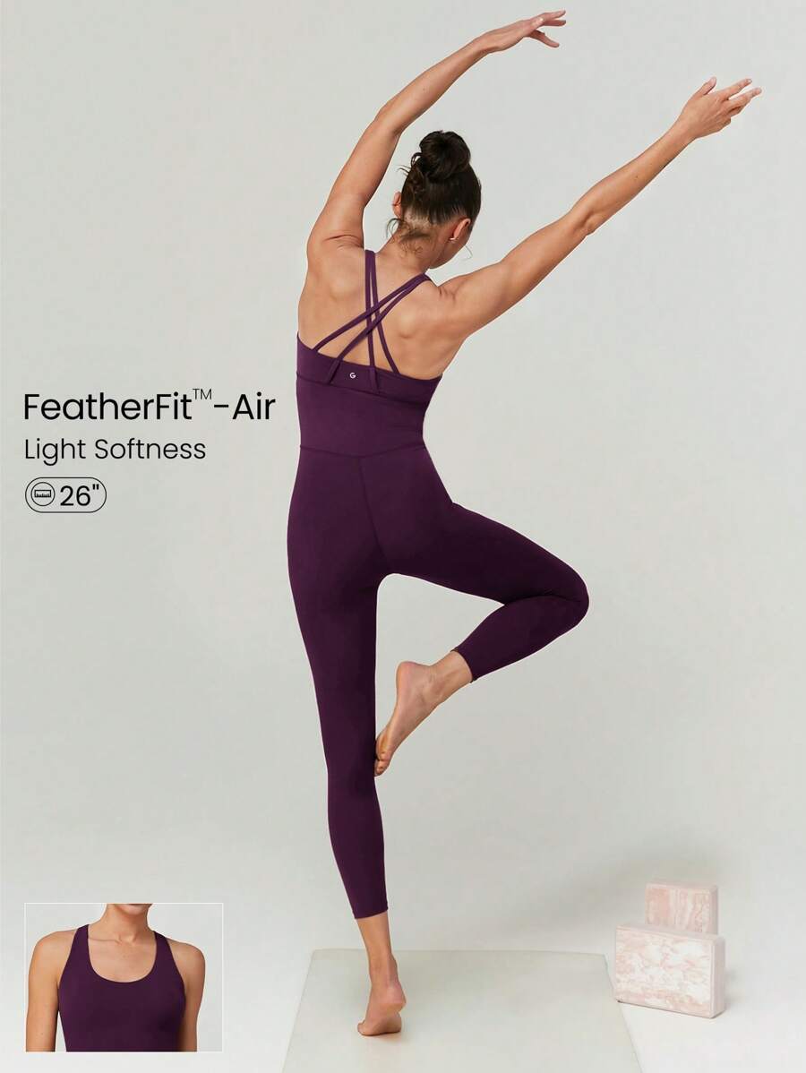 GLOWMODE 26英寸 FeatherFit™-Air 交叉后背圆领舒适连体衣 低冲击瑜伽日常可拆卸罩杯 - 櫻桃可樂 - 查看 1