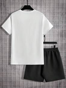 Manfinity Homme Casual Men's Handwritten English Print White T-Shirt Set