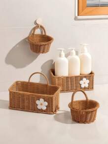 1-Pack Woven Rattan Storage Basket - Farmhouse Style Rustic Picnic & Wedding Decor, Wall-Mounted/Portible Organizer For Kitchen (Onions/Eggs/Snacks), Bathroom, Easter Display, Boho Plant Hanger With Mixed Metal Frame