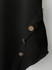 EMERY ROSE Set informal de 2 piezas de pantalón de patas anchas y camisa sin mangas con bajo asimétrico en unicolor para mujer talla grande - Negro - Ver 5
