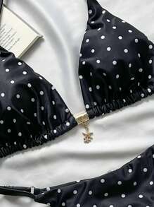 Swim Mod Springbreak Women Polka Dot Random Print Metal Decor Spaghetti Strap Sexy Bikini Set Beachwear Summer Outfits - Multicolor - View 5