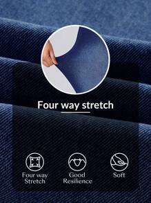 Flexra 大码纯色拼色休闲弹力针织牛仔裤 - 深色水洗藍 - 查看 7