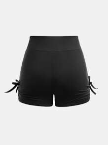 Set de 2 piezas de Licras y shorts ciclistas con cintura fruncida y lazo en estilo deportivo para niñas preadolescentes, ideal para volver al colegio - Multicolor - Ver 10