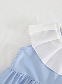 Cozy Pixies Vestido sin mangas con volantes en el bajo y lazo decorativo para niña bebé, con contraste de color - Multicolor - Ver 6