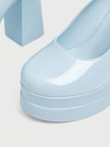 Sugerpunk Women's Fashion Blue Ankle Strap Chunky Heel Platform Pumps, Suitable For Commuting, Dating, Party, Holiday, Wedding For Christmas - Baby Blue - View 3