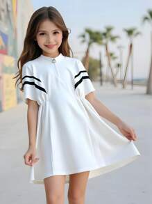 Explorewe Girl's Casual Minimalist Dress, Highlighting Youthful Vitality And Pure Beauty. Suitable For Daily Wear, Gatherings, Parties, Outings And More - White - View 8