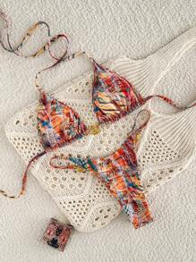 Swim Vcay Swim Vcay New Summer Women's High Waist Bikini Set, Sexy Animal Print, Leopard And Tiger Print With Conch Metal, Multi-Color Beach Vacation Swimsuit