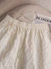 SHEIN LUNE 女士优雅纯色提花短裤，夏季 - 杏色 - 查看 6