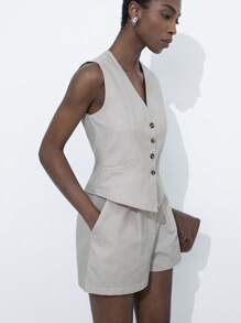 Aveloria Modichic Women's Striped Single-Breasted Vest & Shorts Casual Suit Set - Multicolor - View 1