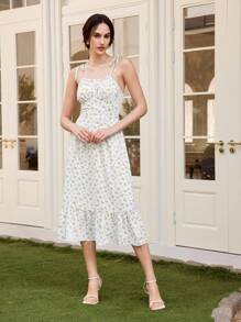 Chiquease Vestido de Body ajustado elegante con diseño floral diminuto y anudado para vacaciones - Multicolor - Ver 5