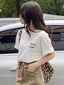 DAZY Áo thun nữ tay ngắn thêu chữ mùa hè - trắng - Xem 6