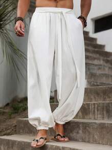 Manfinity RSRT Men's Loose Fit Pants, Casual Trousers, Nepali Slant Pocket Pants, Fall - White - View 6