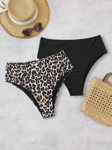 Swim Basics Plus Size Women Leopard Print Bikini Swimsuit 2 Pieces, Leopard Bikini, Summer - Multicolor - View 1